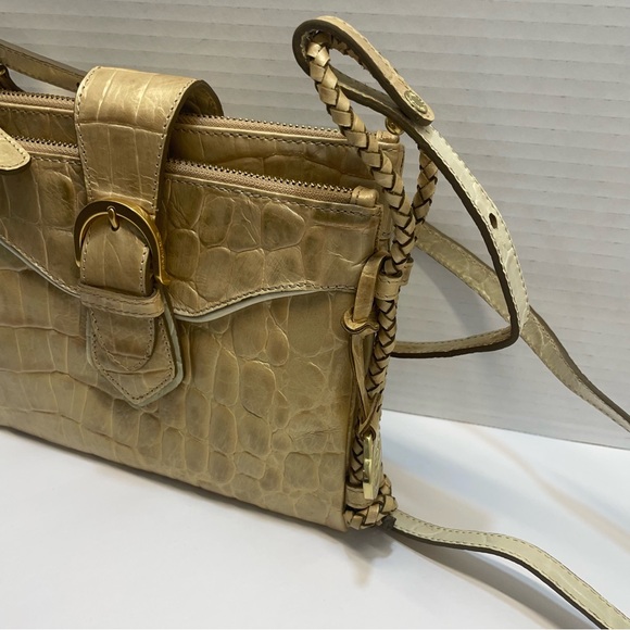 Brahmin Mojito Croc Embossed Gold Metallic Leather Crossbody Bag - Picture 3 of 12